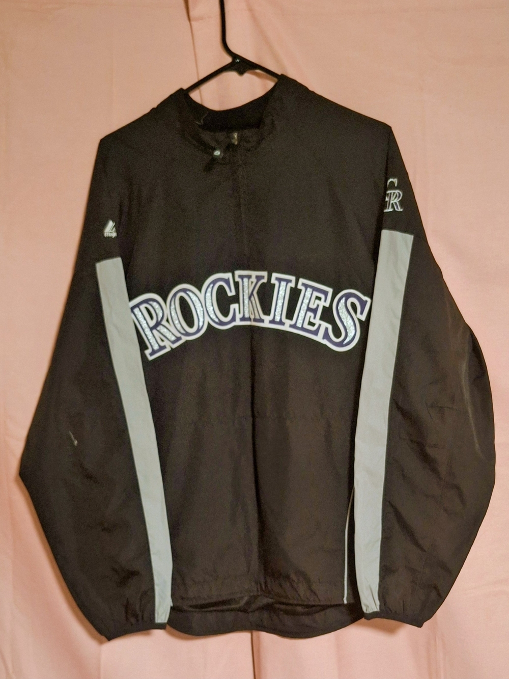 Majestic Colorado Rockies MLB 1/4 Zip Pullover Windbreaker Jacket Black & Gray